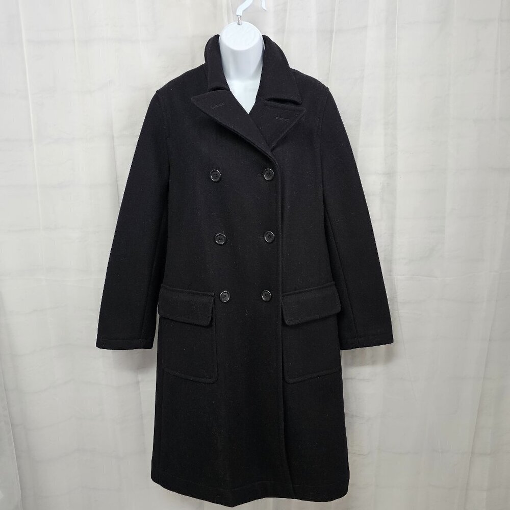 Vintage J. Crew Black Pea Car Coat Wool Blend Preppy Military Winter M - Picture 2 of 15